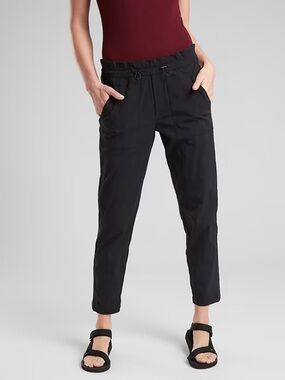 WAP92 {Athleta} "Trekkie Paper Bag Pants" Black Ripstop Tapered Straight Leg